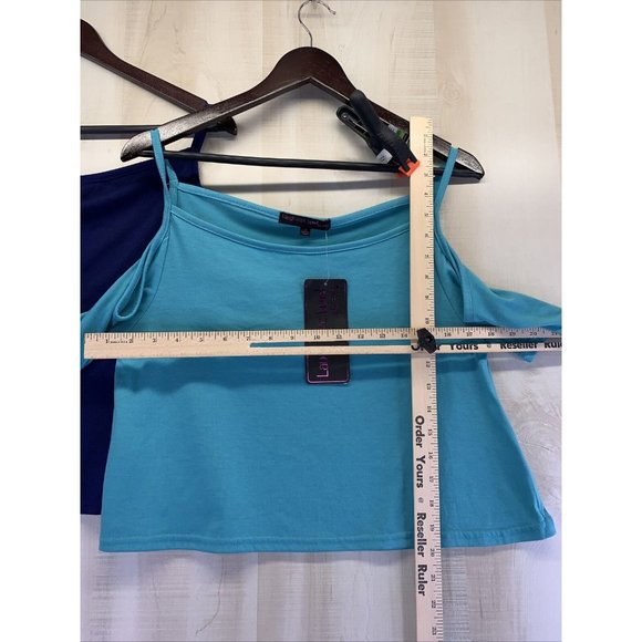 Laugh Out Loud Always Womens Lot Of 2 Blue Cold Shoulder Crop Tank Tops Size M- - Picture 8 of 8